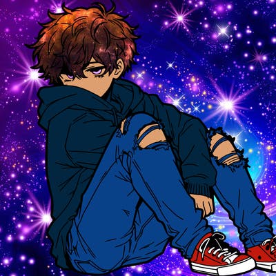 a male hoddie ripped jeans messy hair anime