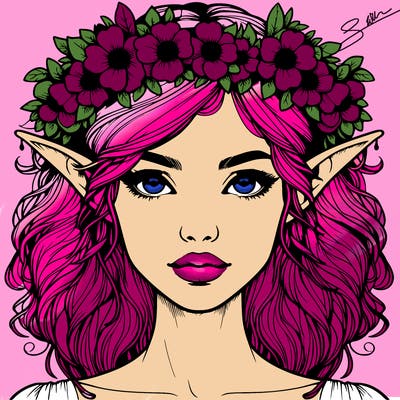 realistic female elf with flower crown