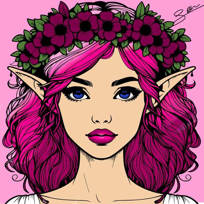 realistic female elf with flower crown