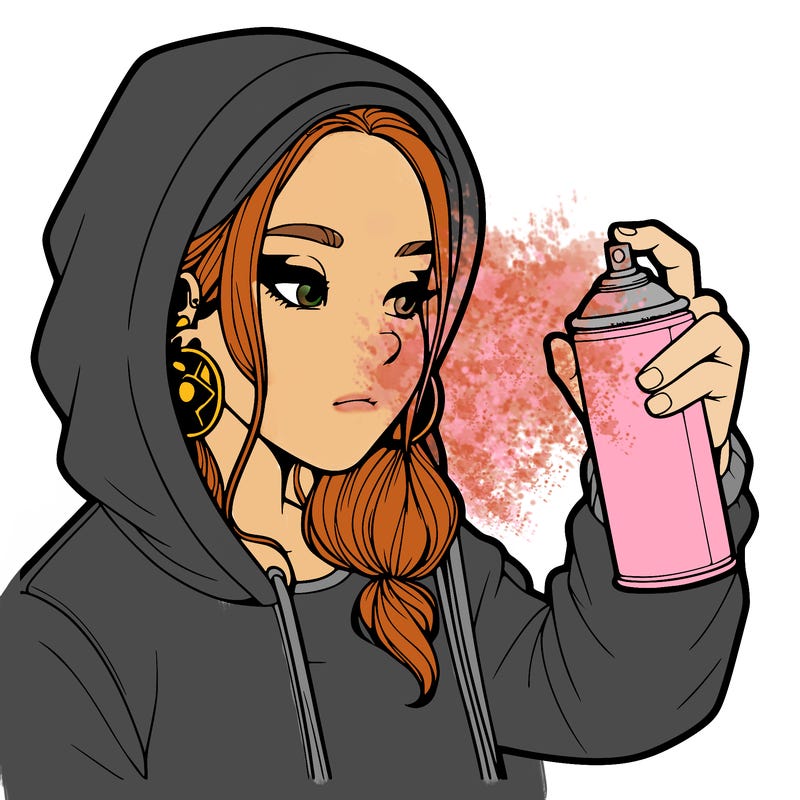 a realistic girl, spray painting