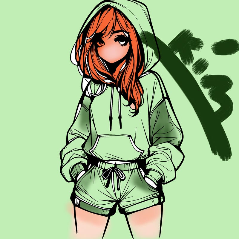 realistic girl in shorts and hoodie