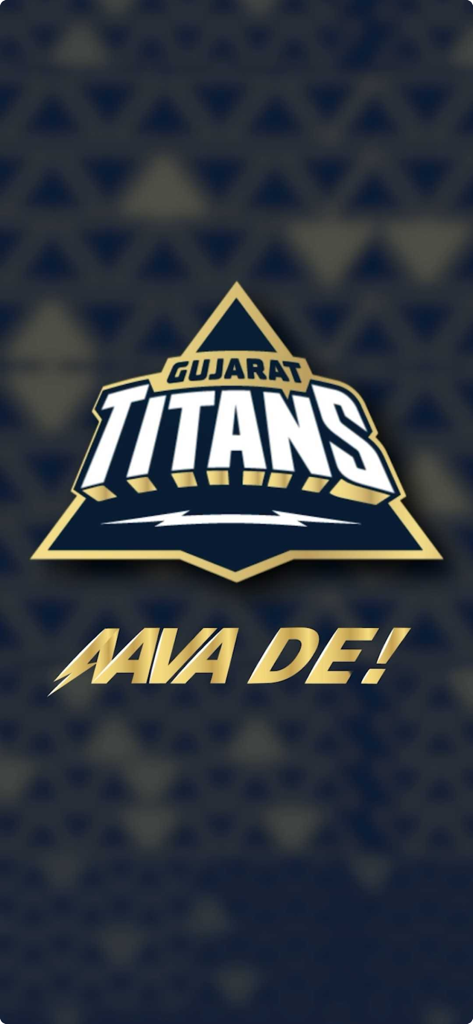 Titans FAM - Official Gujarat Titans team logo and the slogan Aava De on a dark patterned background
