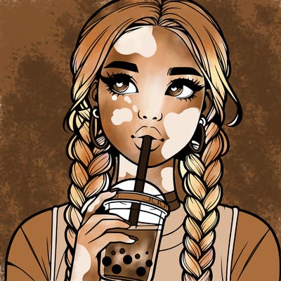 realistic girl with braided hair drinking boba