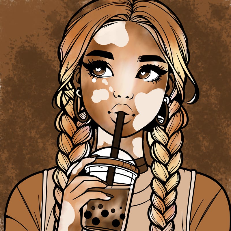 realistic girl with braided hair drinking boba
