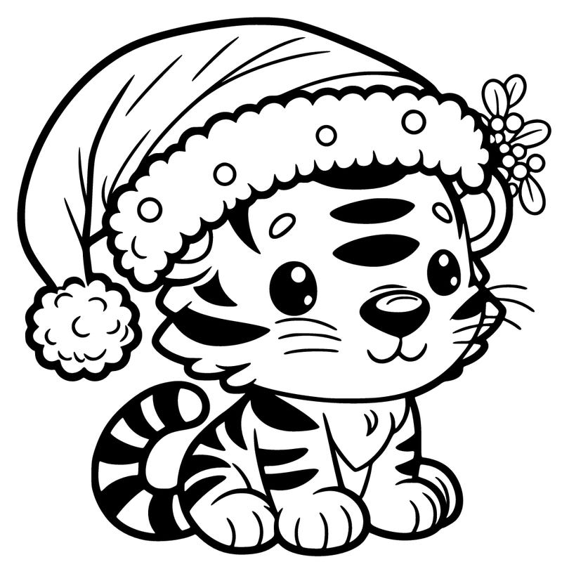 tiger with christmas hat