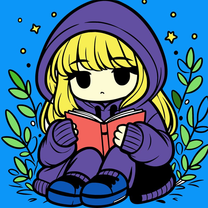 girl in oversized hoodie reading a book
