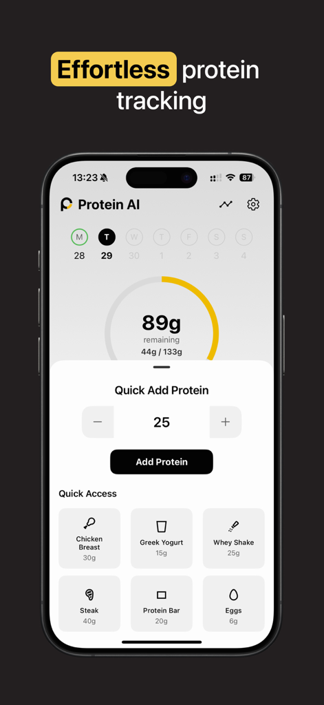 Protein AI - Protein Tracker - Protein AI app dashboard for effortless protein tracking and quick food logging