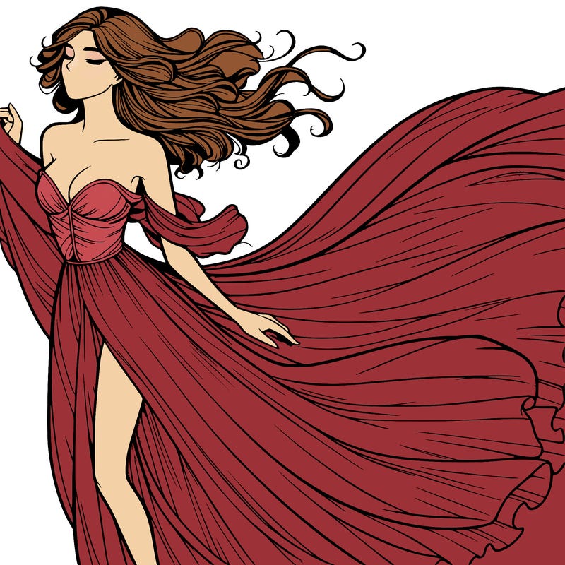 realistic woman in dress flowing the the wind