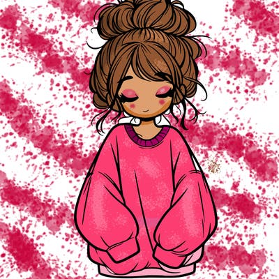 girl with baggy sweatshirt and messy bun