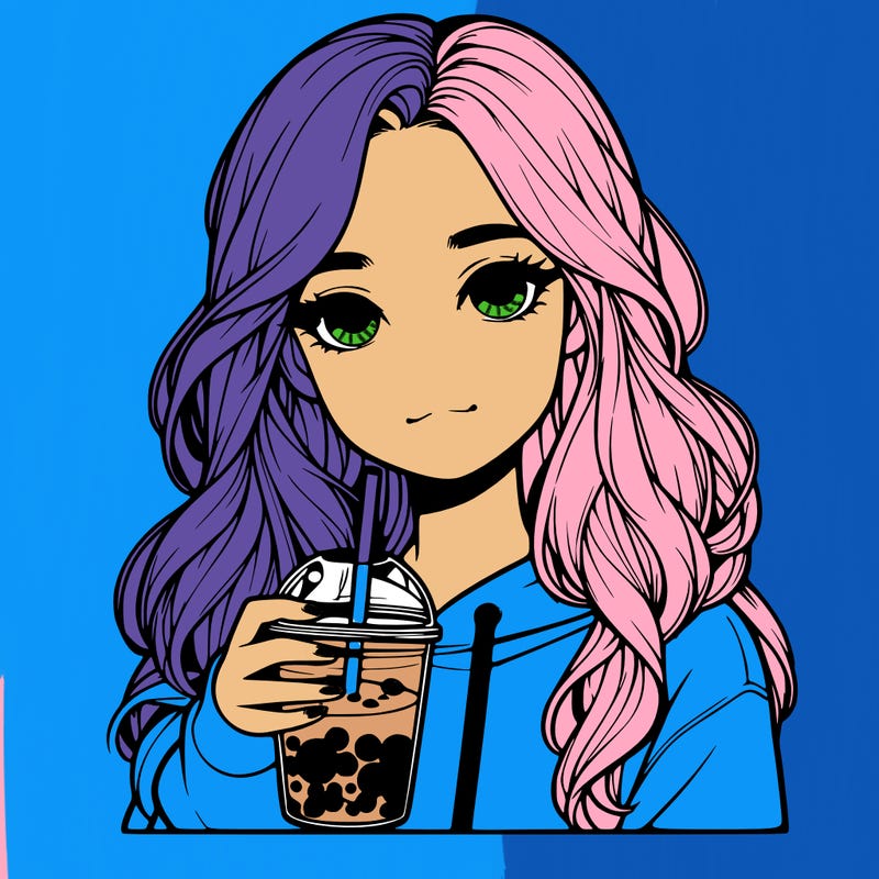 realistic teen girl with boba