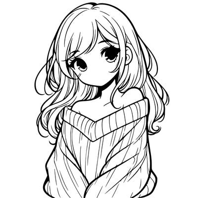shy pretty girl wearing a sweater that is falling off one shoulder portrait