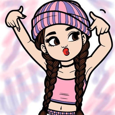 realistic teenage girl with braids and a beanie and crop top doing 🫶🏼