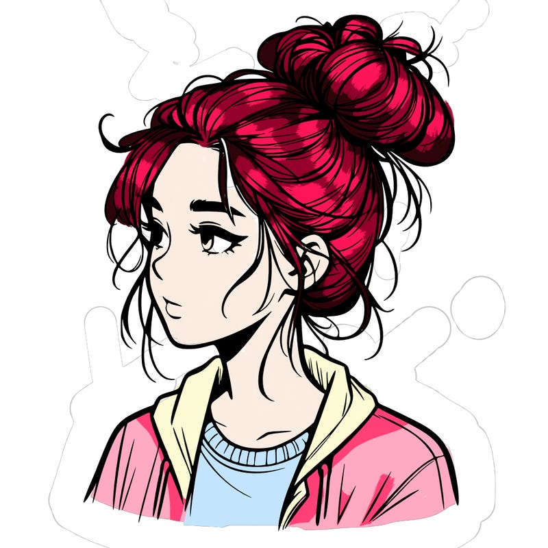 realistic teenage girl with a messy bun