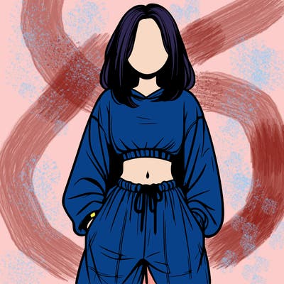 realistic girl faceless with baggy pants and a crop top