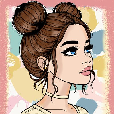 realistic girl with buns on the top of her head