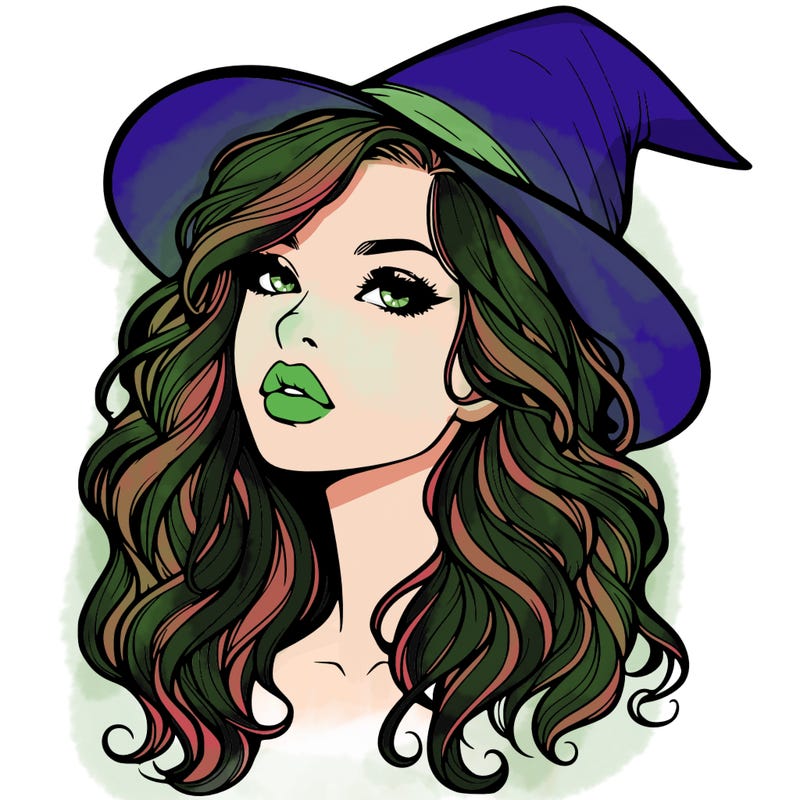 realistic witch girl with wavy hair and lips