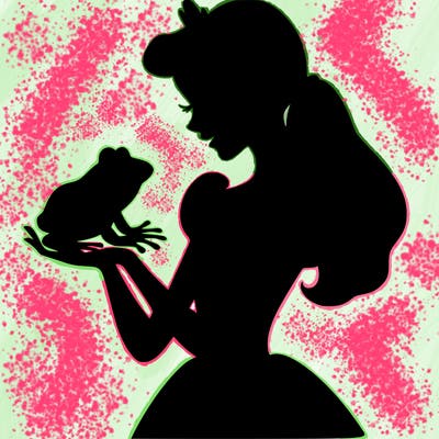 a shadow of a princess holding a frog realistic