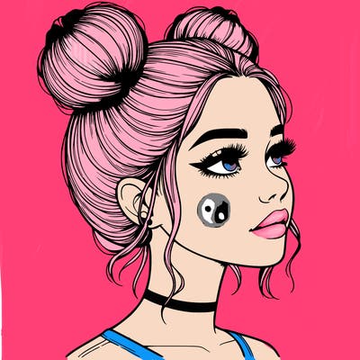 realistic girl with buns on the top of her head