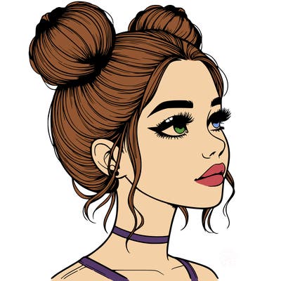 realistic girl with buns on the top of her head