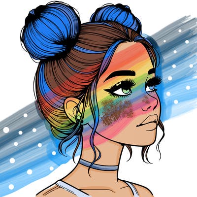 realistic girl with buns on the top of her head