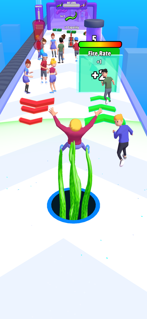 Alien Hole : Black Hole Games - Gameplay of Alien Hole showing a black hole with green tentacles devouring characters on a runner track.