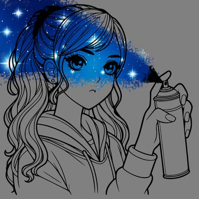 a realistic girl spray painting