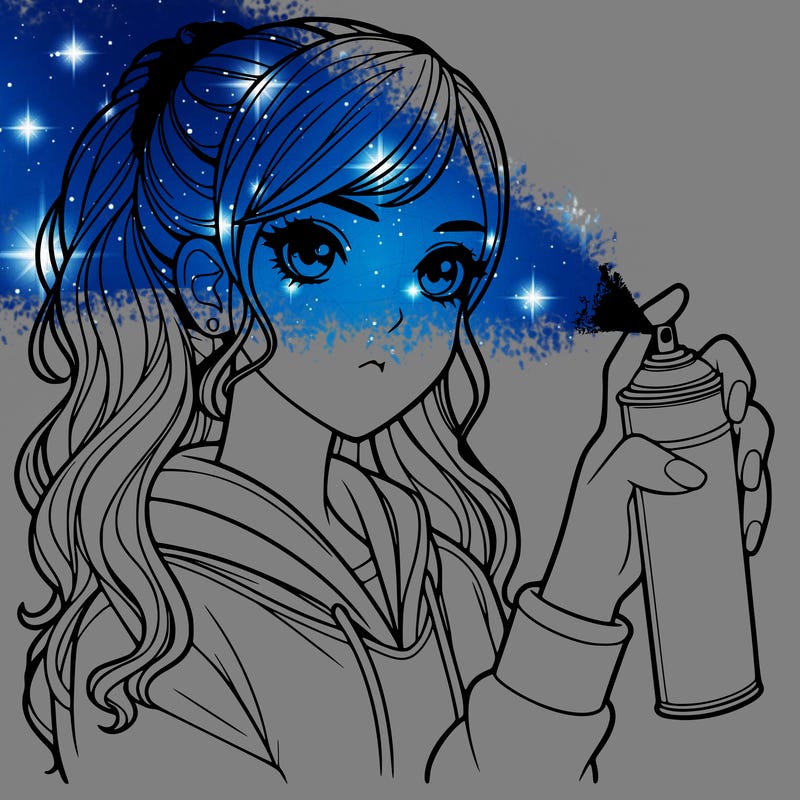a realistic girl spray painting