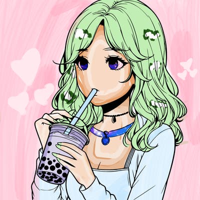 realistic girl drinking boba tea