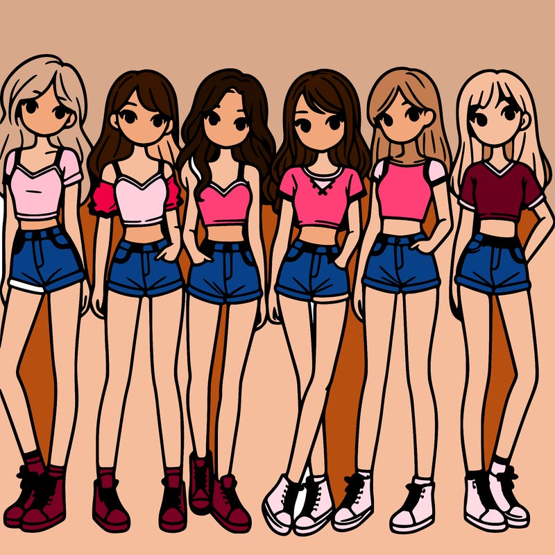 a group of girls wearing crop tops and shorts