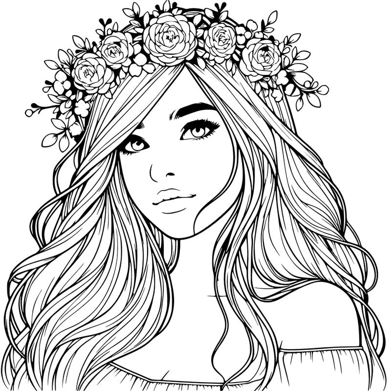 realistic girl with flower crown