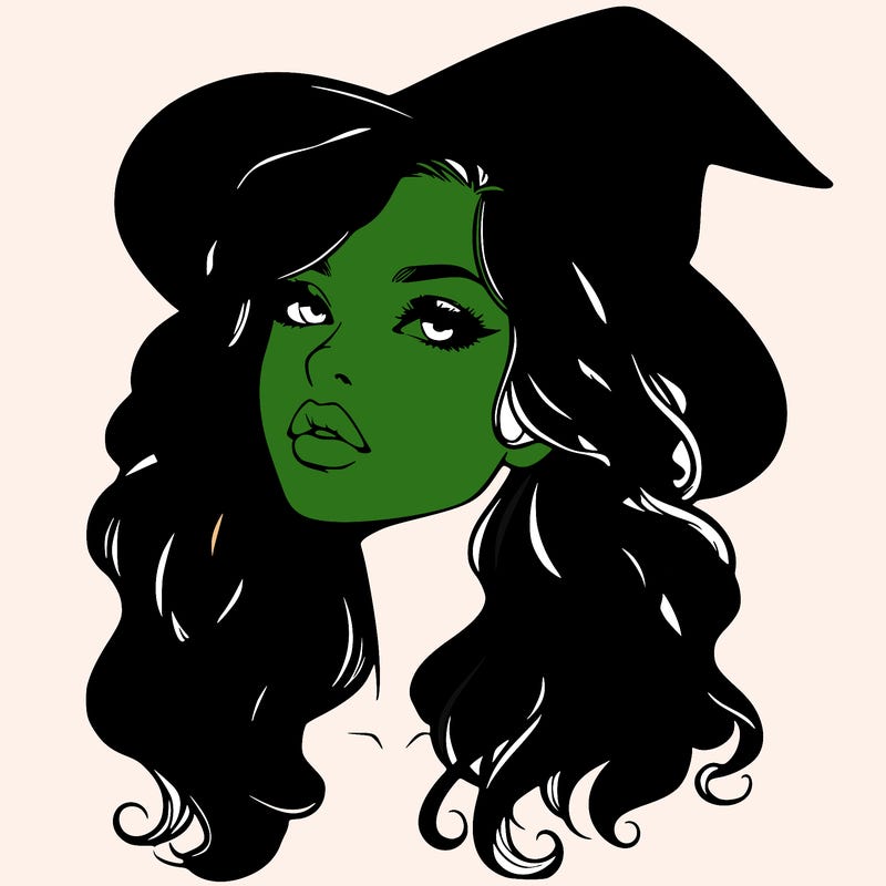 realistic witch girl with wavy hair and lips