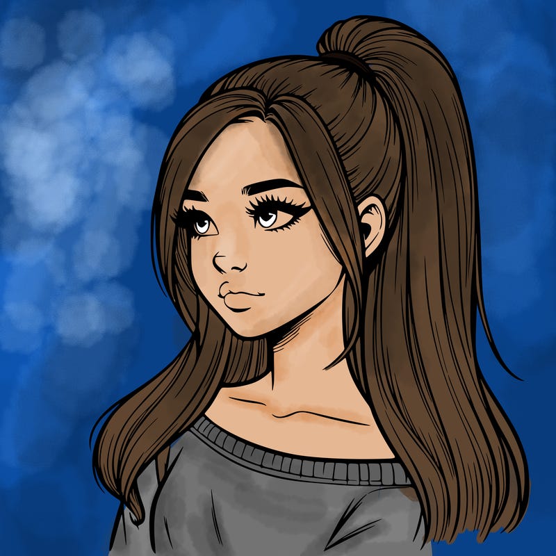 realistic girl with a high ponytail