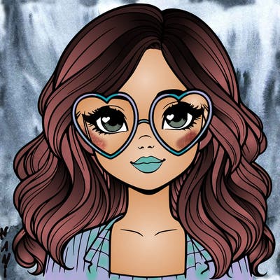 realistic girl wearing heart shaped glasses