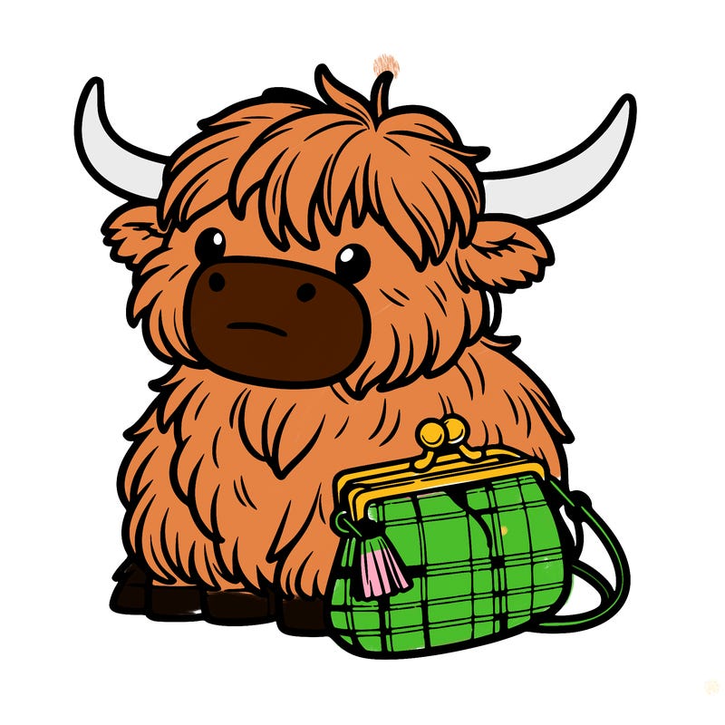 highland cow in a purse