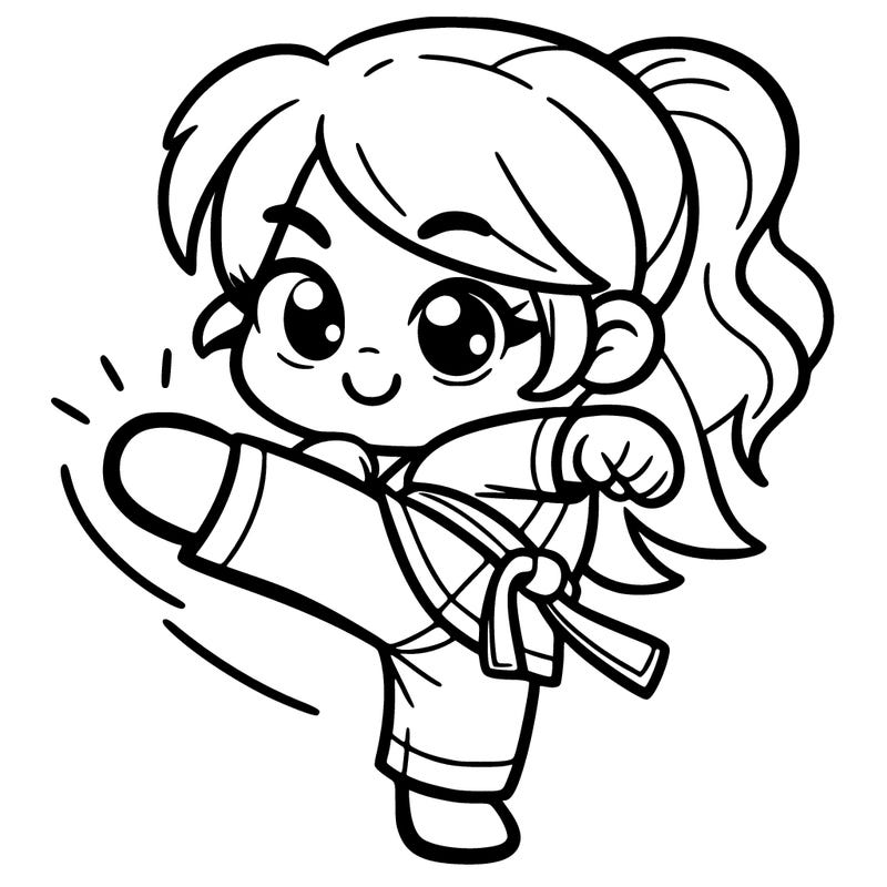 simple cute girl doing a karate kick