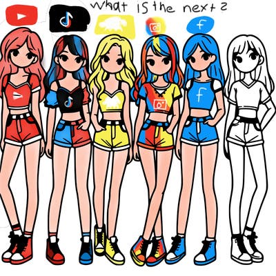 a group of girls wearing crop tops and shorts