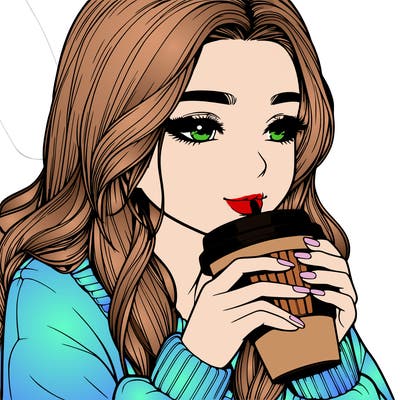 realistic girl drinking coffee