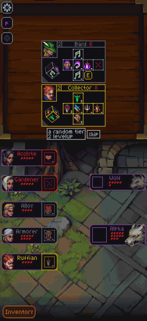 Slice & Dice - Taktischer Kampf- und Helden-Upgrade-Bildschirm in Slice and Dice