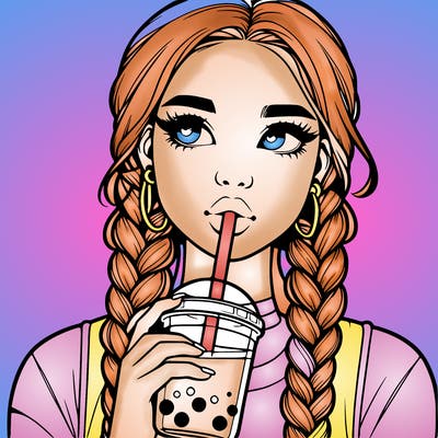 realistic girl with braided hair drinking boba
