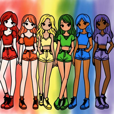 a group of girls wearing crop tops and shorts