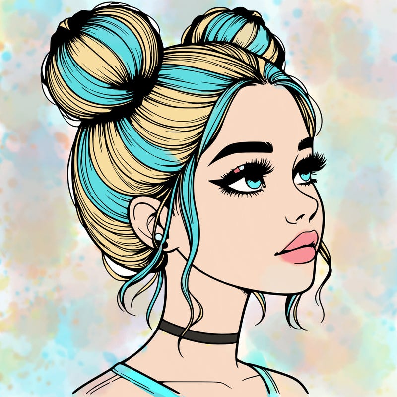 realistic girl with buns on the top of her head