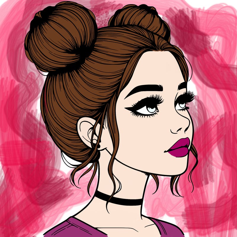 realistic girl with buns on the top of her head