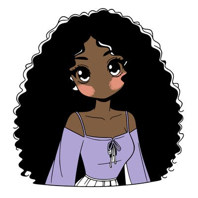 a black anime girl with long afro hair