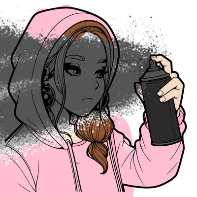 a realistic girl, spray painting