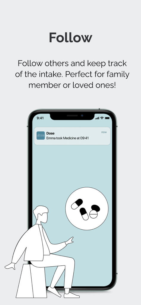 Dose Medbox app notification showing a caregiver that a loved one has taken their medication