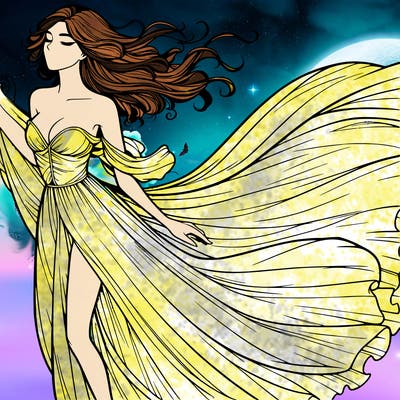 realistic woman in dress flowing the the wind