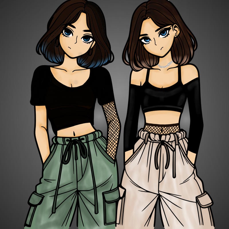 two girls with crop top with baggy pants