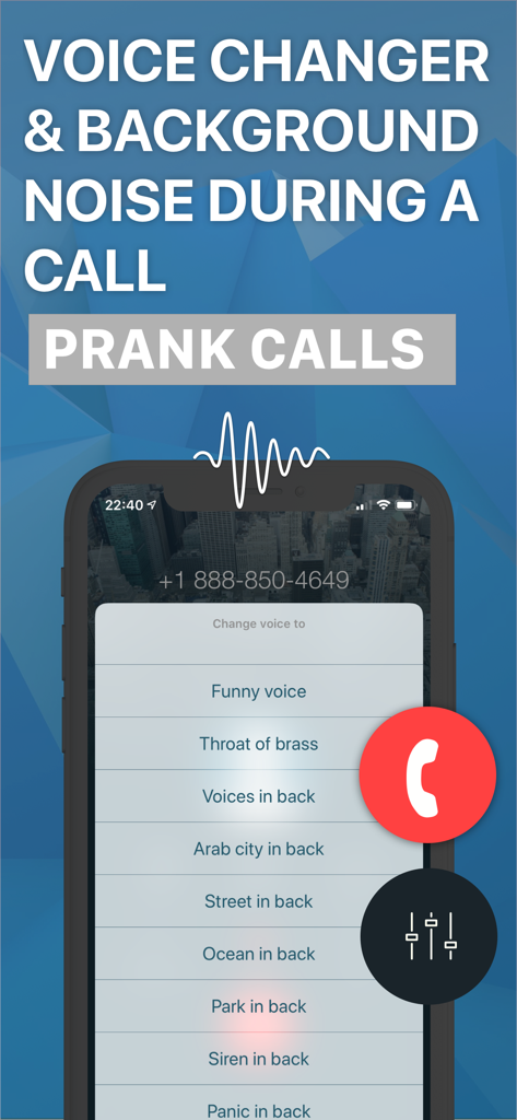 Interface for changing voice and background noise during a call in Callbacker app
