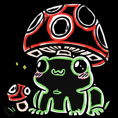 a cute frog with a mushroom hat