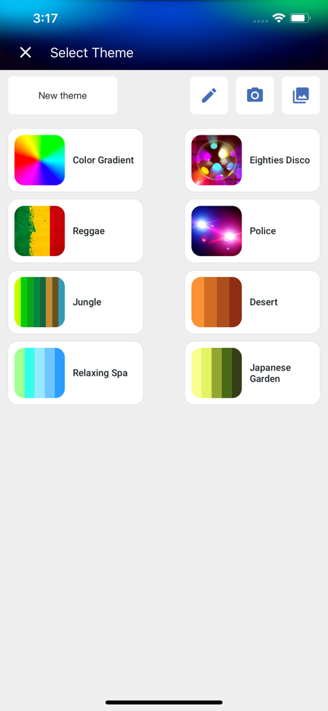 Hue Disco - Hue Disco app interface showing various lighting themes like Eighties Disco and Relaxing Spa for Philips Hue bulbs